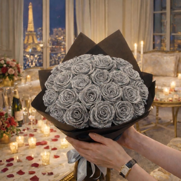 Glitter Rozen Cadeau – Enkele Roos of Rozenboeket in Elegante Cadeaubox