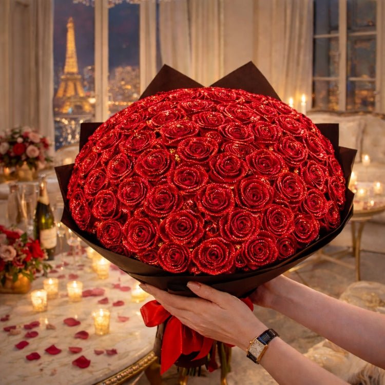 Glitter Rozen Cadeau – Enkele Roos of Rozenboeket in Elegante Cadeaubox