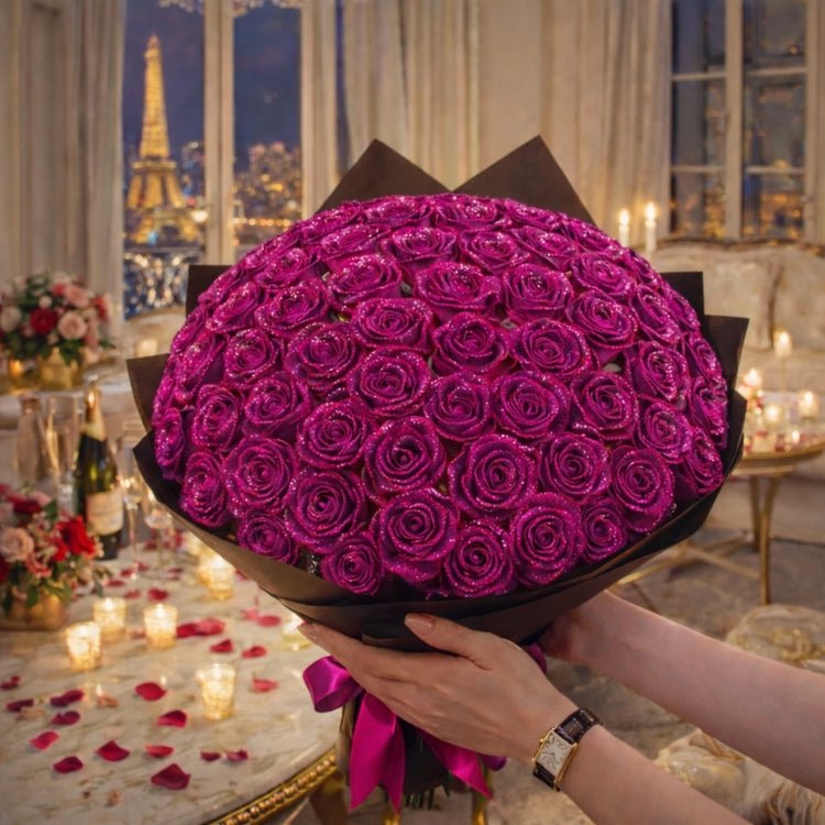 Glitter Rozen Cadeau – Enkele Roos of Rozenboeket in Elegante Cadeaubox