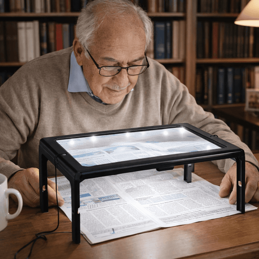 TEXTDESK – Opvouwbare 3-voudige tafelvergrootglas met LED-verlichting voor handsfree lezen