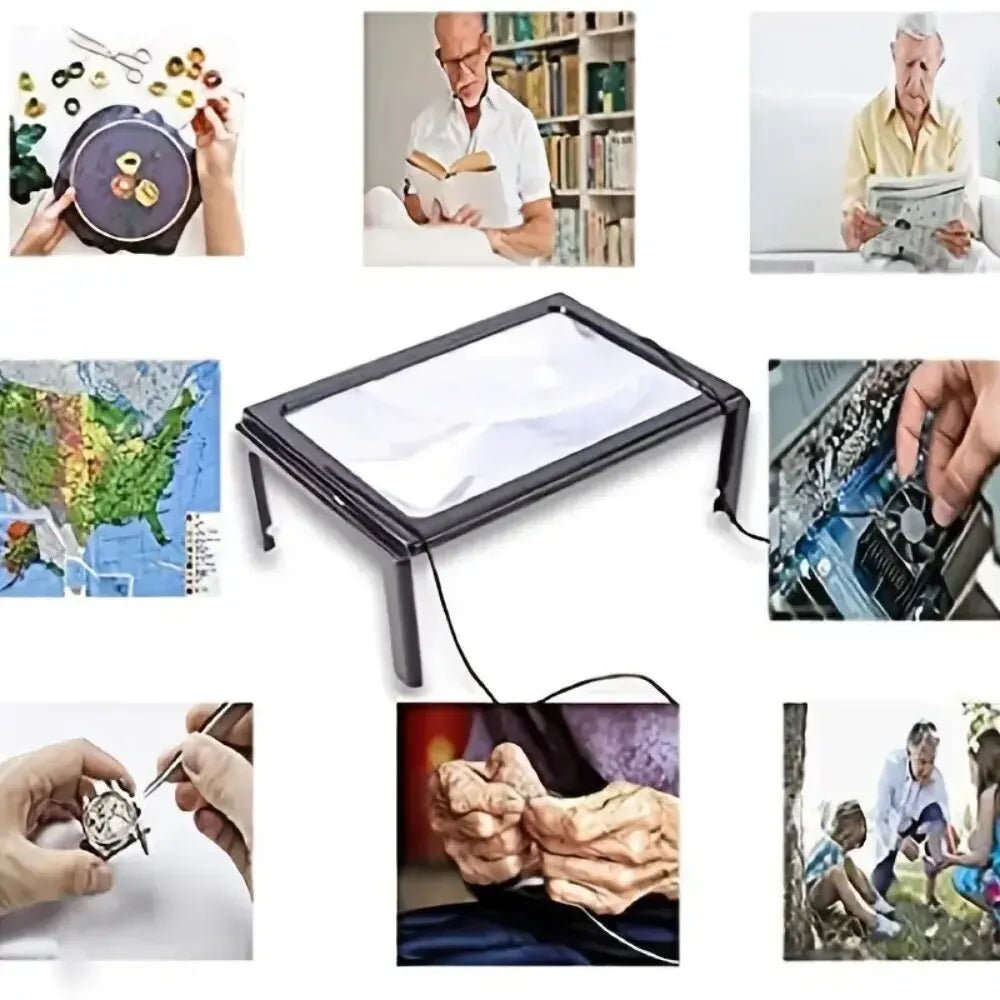 TEXTDESK – Opvouwbare 3-voudige tafelvergrootglas met LED-verlichting voor handsfree lezen