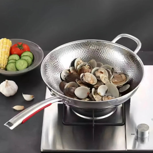 PANVION – Premium titanium wok met ronde bodem, geschikt voor inductiekookplaten en voor moeiteloos roerbakken