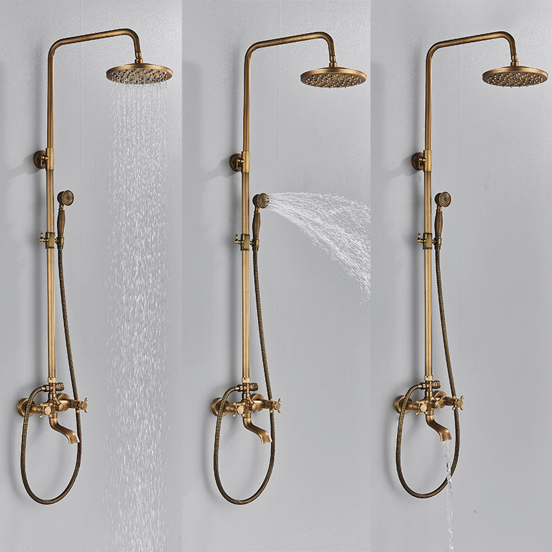Vintage Koperen Douche Set Met Messing Kraan En Functionele Douchekoppen