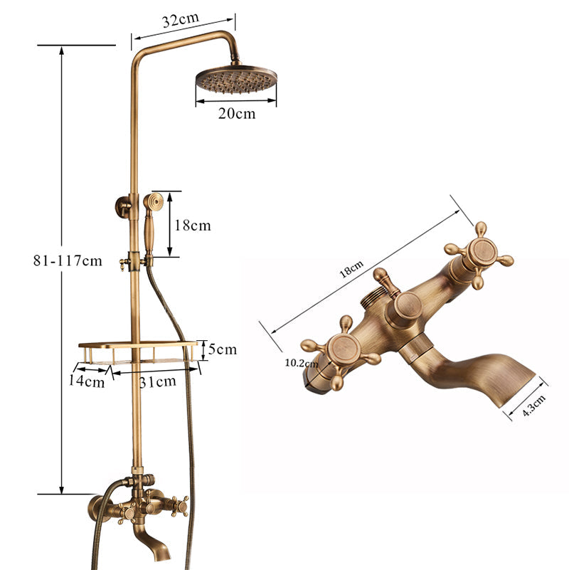Vintage Koperen Douche Set Met Messing Kraan En Functionele Douchekoppen