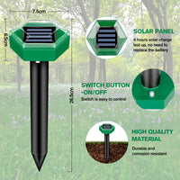 Mollenbestrijding 4er Pack | Zonne-energie en weerbestendig | Eenvoudige installatie | MoleSilent