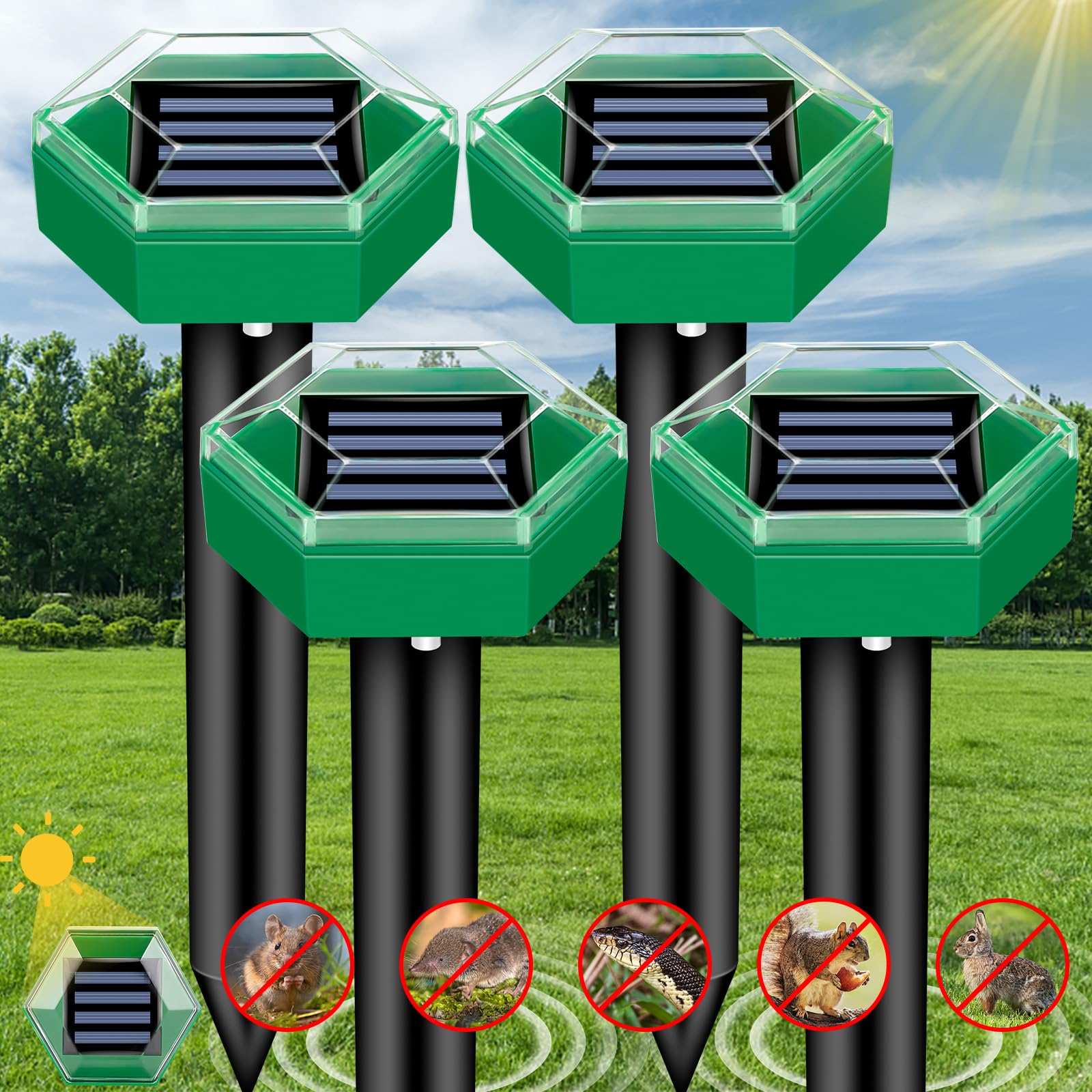 Mollenbestrijding 4er Pack | Zonne-energie en weerbestendig | Eenvoudige installatie | MoleSilent