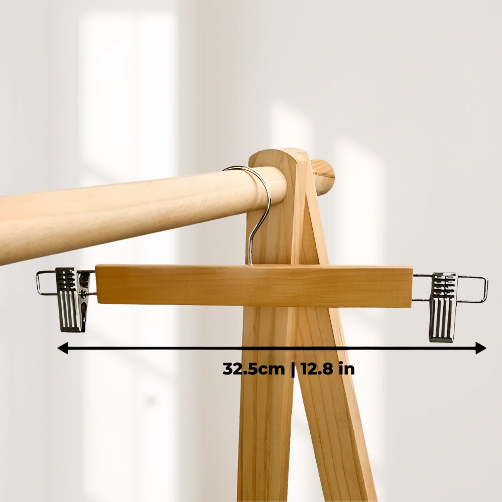 Maxwell Premium Houten Broekhangers met Clips | 10-delige Set