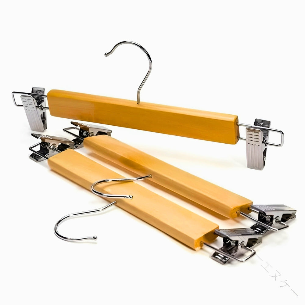 Maxwell Premium Houten Broekhangers met Clips | 10-delige Set
