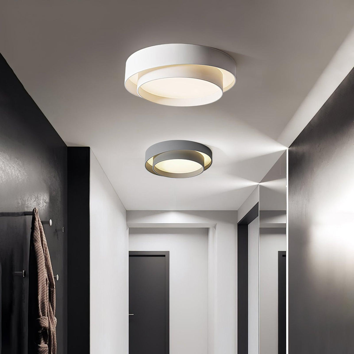 Orina Plafondlamp Dubbele Ring Grijs&Zwart&Wit Cilindervorm