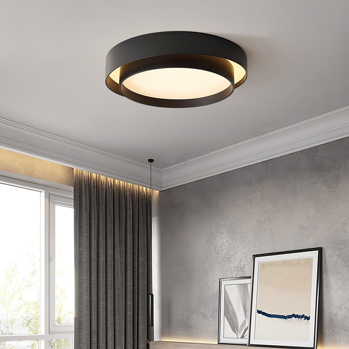 Orina Plafondlamp Dubbele Ring Grijs&Zwart&Wit Cilindervorm