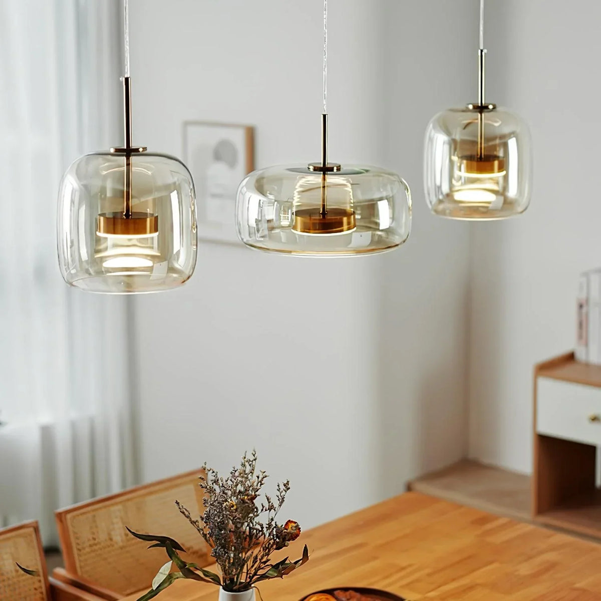 Juni Morden Glazen Hanglamp Helder/ Rookgrijs/ Amber