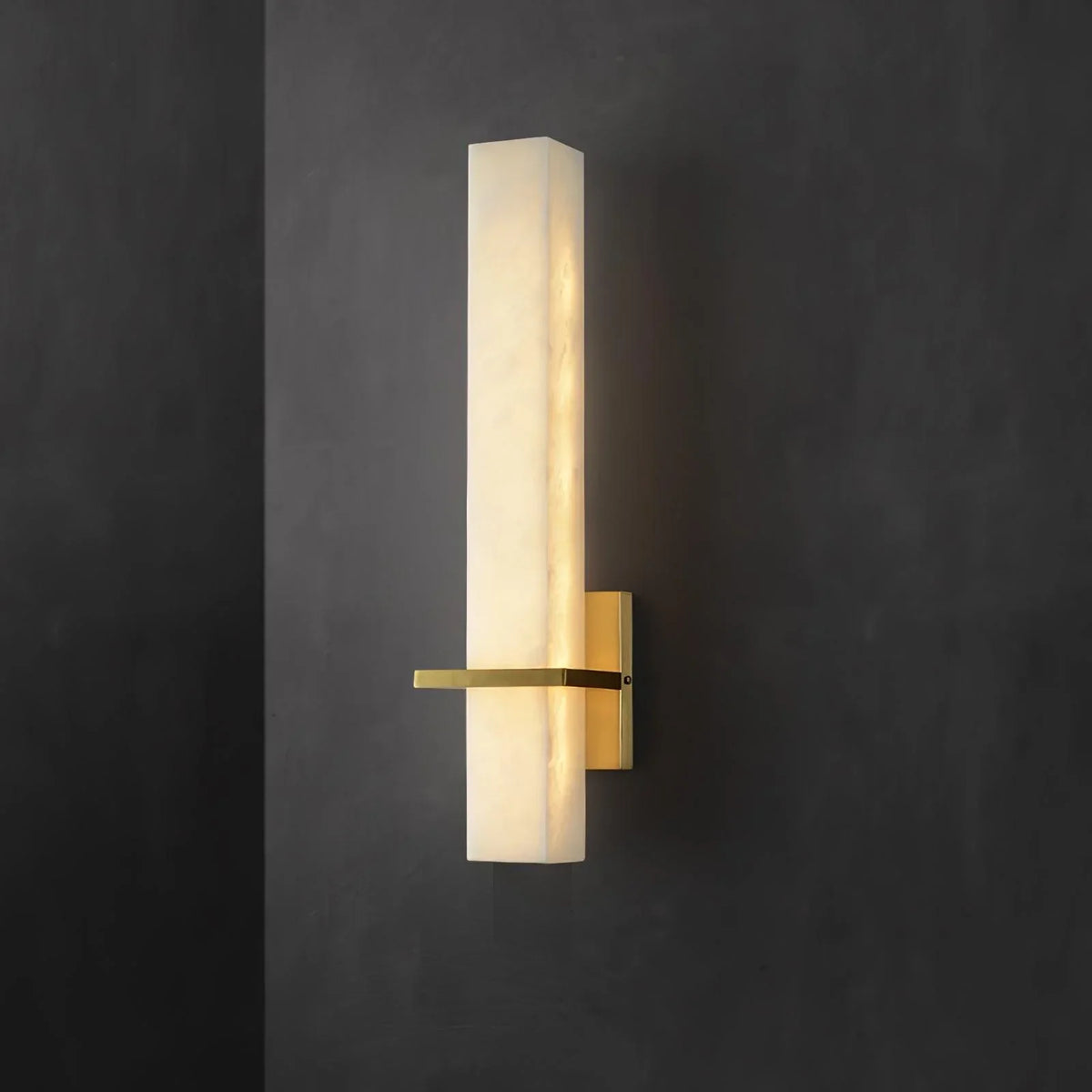 Ritta Wandlamp Witte Alabaster Messing Modern Cuboid