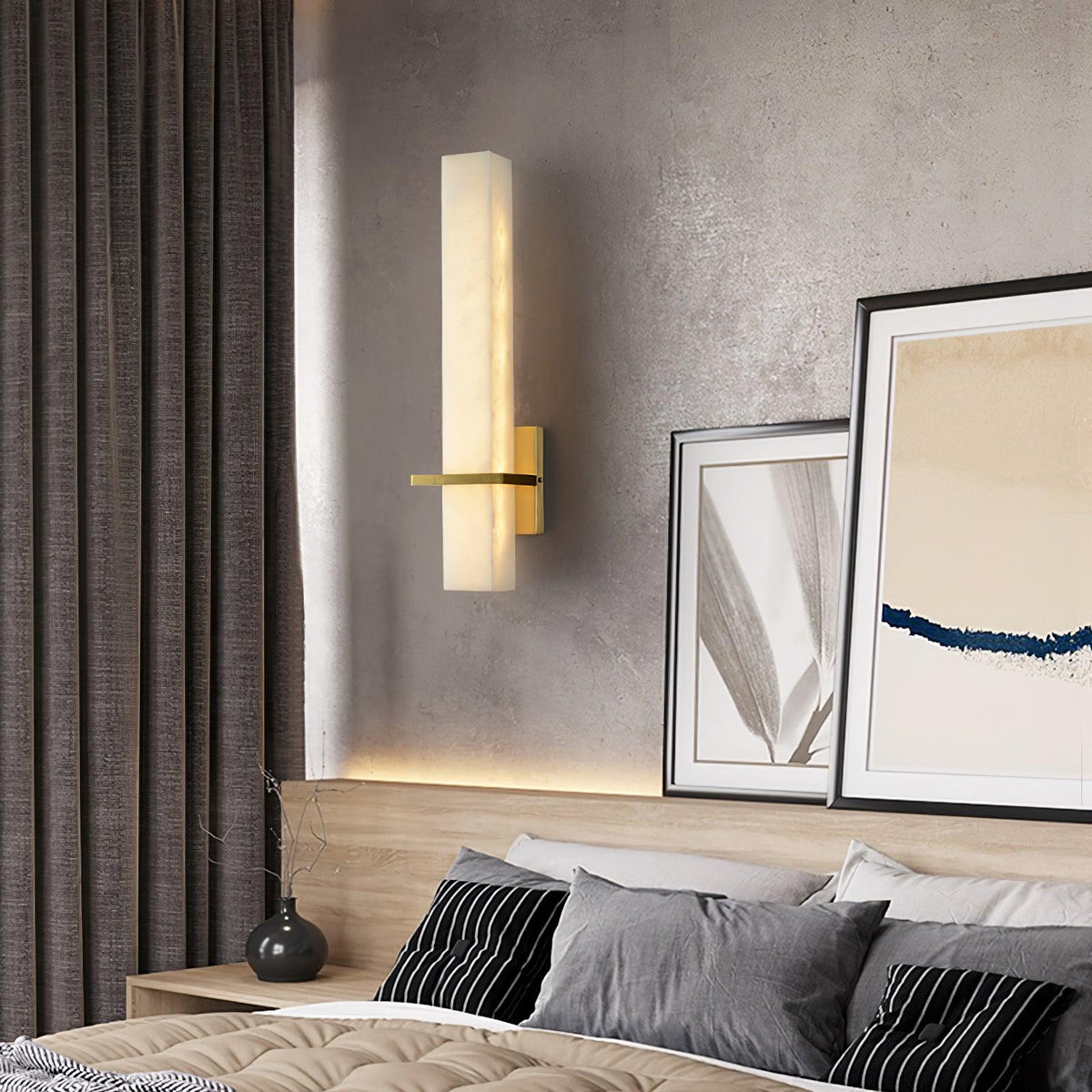 Ritta Wandlamp Witte Alabaster Messing Modern Cuboid
