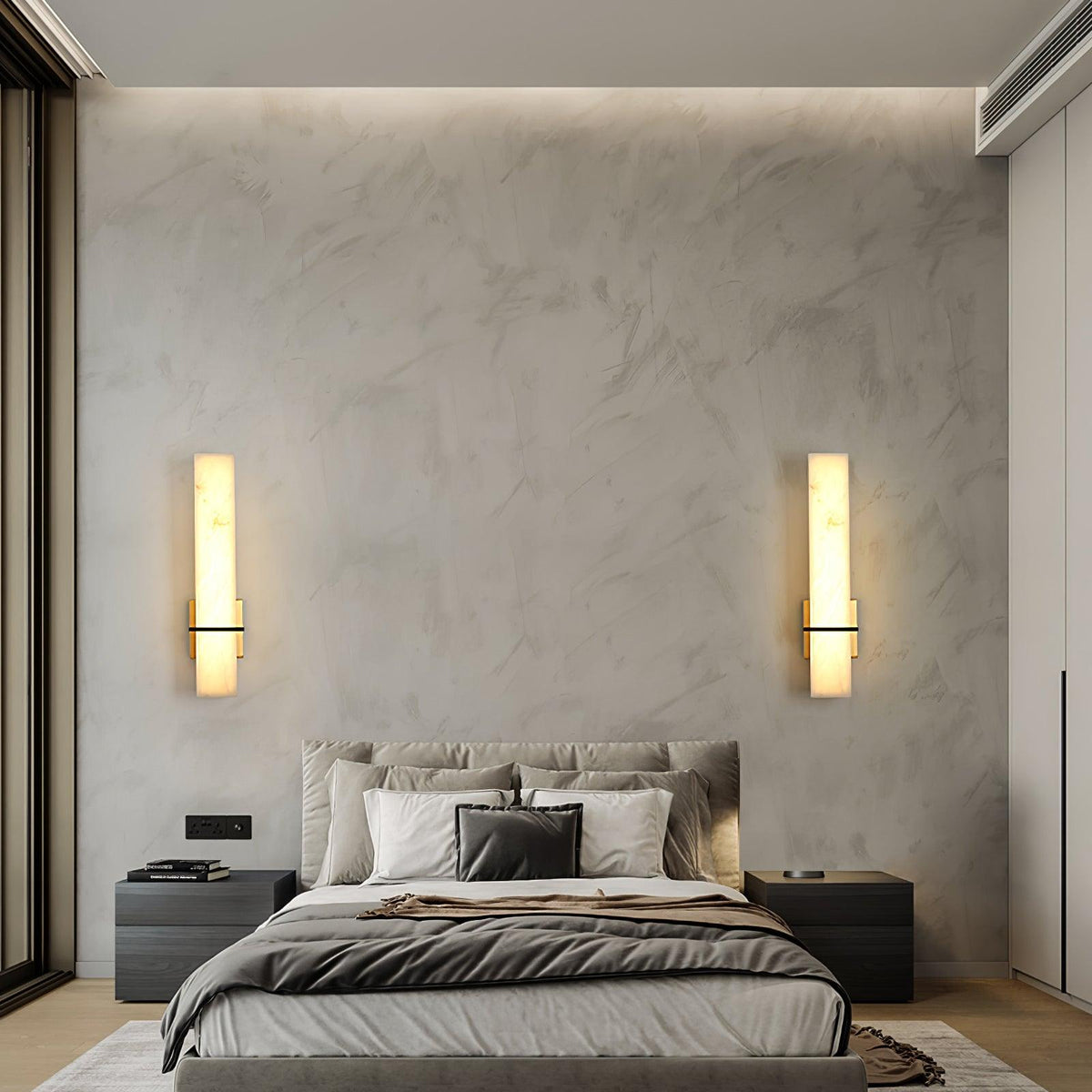 Ritta Wandlamp Witte Alabaster Messing Modern Cuboid
