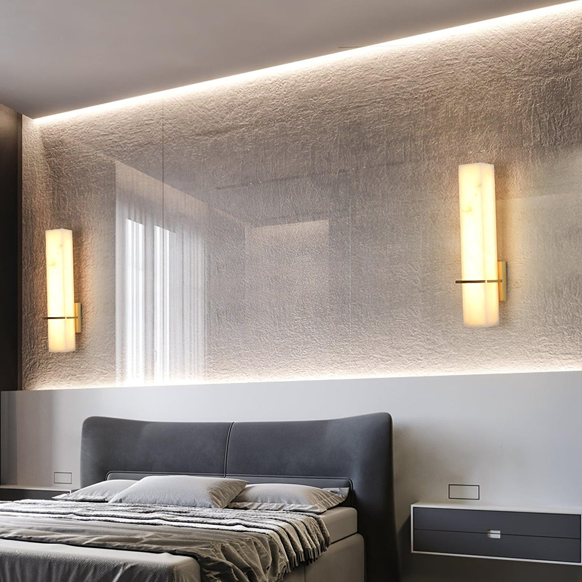 Ritta Wandlamp Witte Alabaster Messing Modern Cuboid