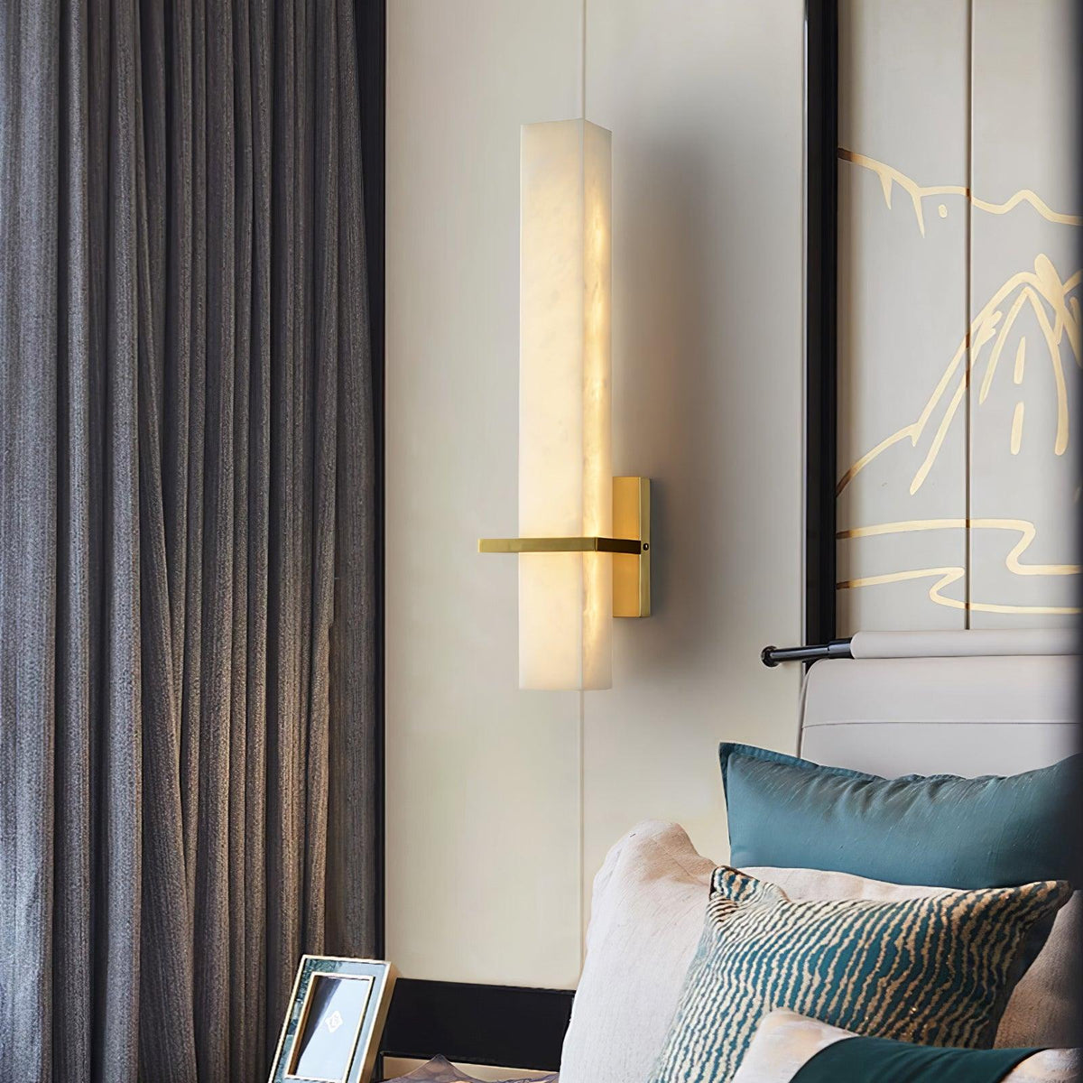 Ritta Wandlamp Witte Alabaster Messing Modern Cuboid