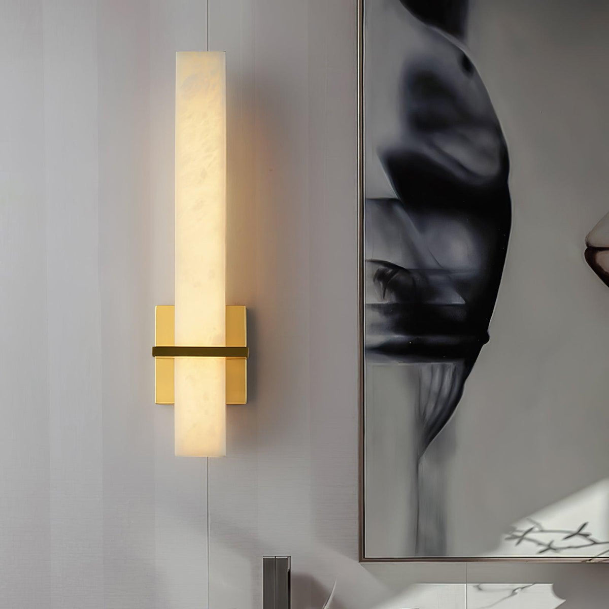 Ritta Wandlamp Witte Alabaster Messing Modern Cuboid