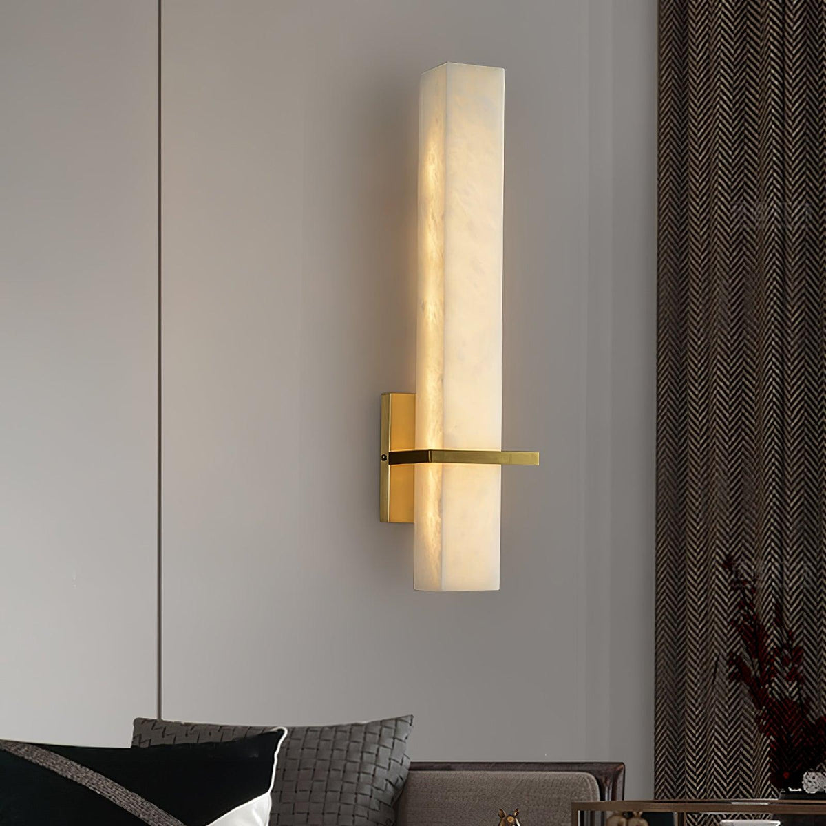 Ritta Wandlamp Witte Alabaster Messing Modern Cuboid