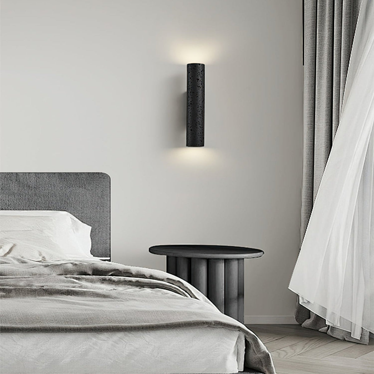 Minimalistische Zwarte Travertine Tube Wandlamp