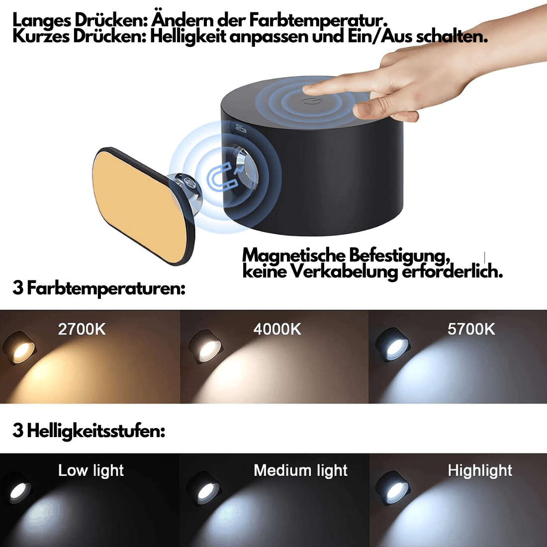 Draadloze Wandlamp – 360° Verstelbaar en Oplaadbaar LED-verlichting (USB)
