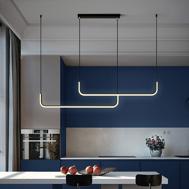 Clen Minimalistische Lineaire Hanglamp Goud/Zwart. Woonkamer