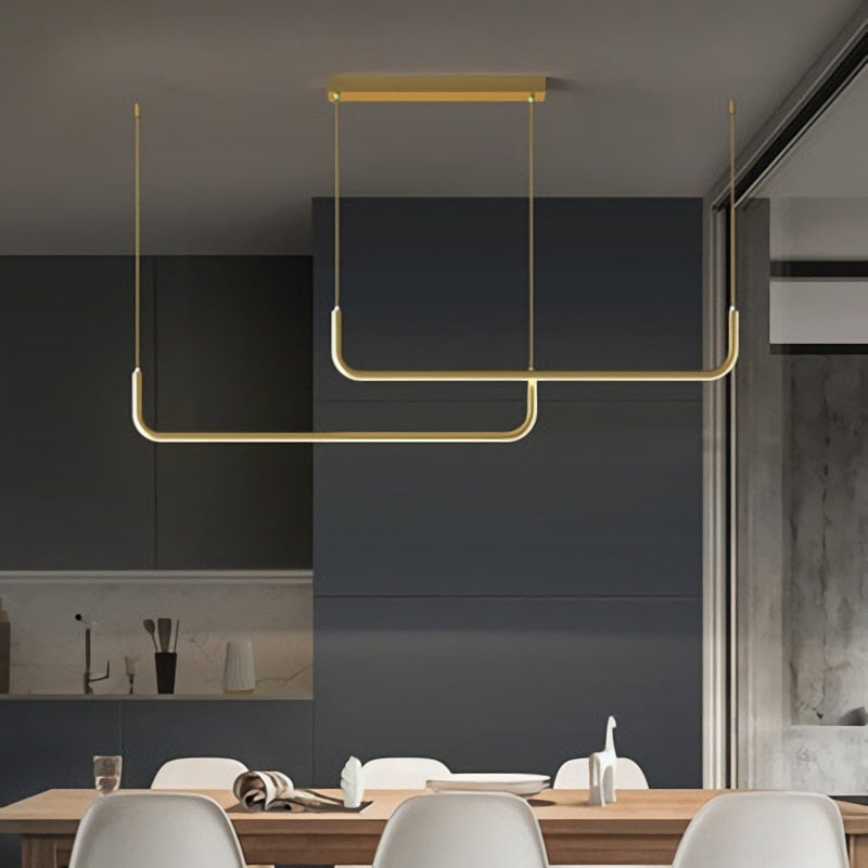 Clen Minimalistische Lineaire Hanglamp Goud/Zwart. Woonkamer
