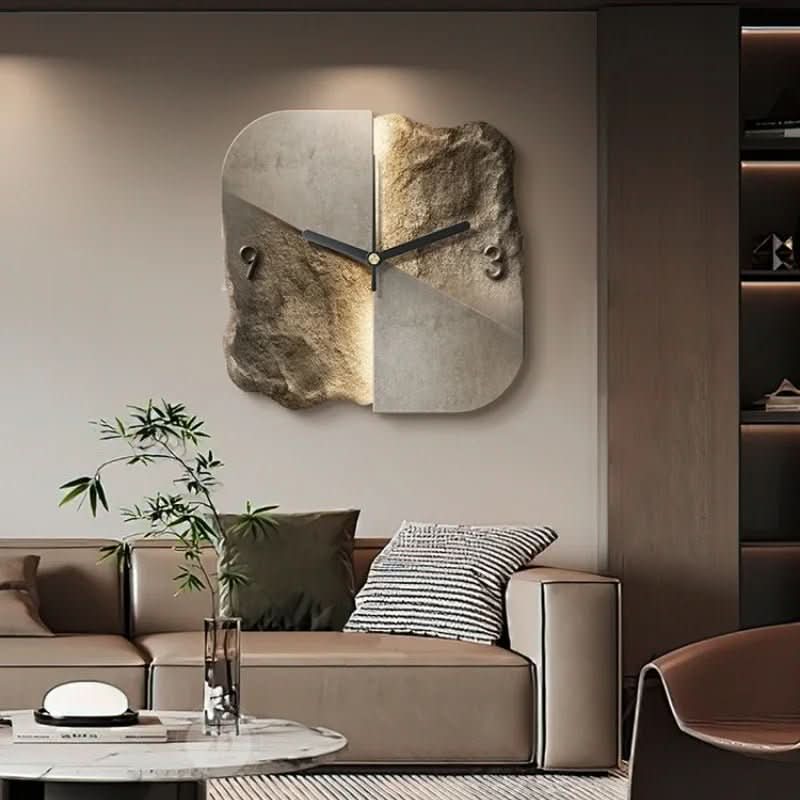 STONEAURA – Moderne zandsteen wandklok met 3D-relief & stille quartz-technologie