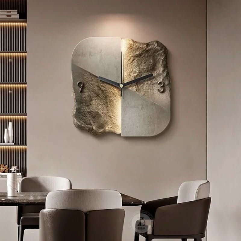 STONEAURA – Moderne zandsteen wandklok met 3D-relief & stille quartz-technologie