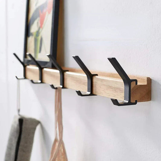 Nordivo Wandgarderobe met beweegbare dubbele haken | Scandinavisch ontwerp | Hout & Aluminium | Ruimtebesparend & Modern