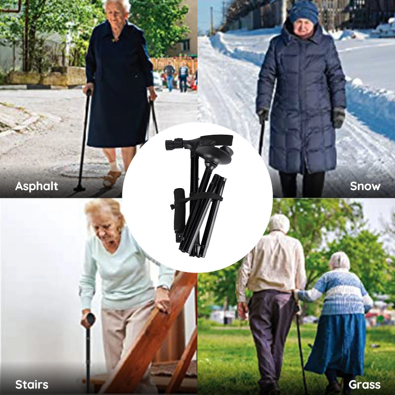 Vouwbare Wandelstok met LED-verlichting en Antislipvoet voor Stabiliteit