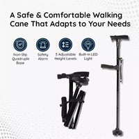 Vouwbare Wandelstok met LED-verlichting en Antislipvoet voor Stabiliteit