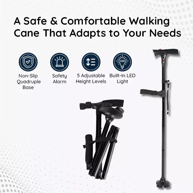 Vouwbare Wandelstok met LED-verlichting en Antislipvoet voor Stabiliteit