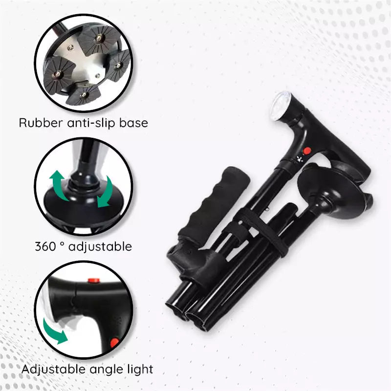 Vouwbare Wandelstok met LED-verlichting en Antislipvoet voor Stabiliteit