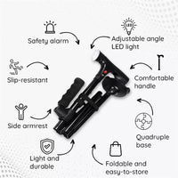 Vouwbare Wandelstok met LED-verlichting en Antislipvoet voor Stabiliteit