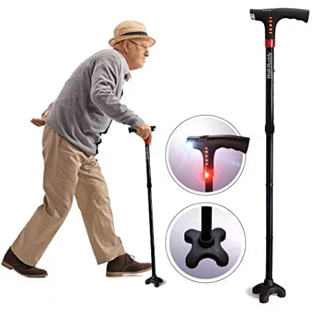 Vouwbare Wandelstok met LED-verlichting en Antislipvoet voor Stabiliteit