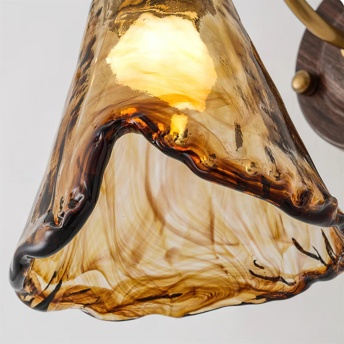 Wandlamp Amber Glazen Kap Walnut Goud Vintage Modern Sconces