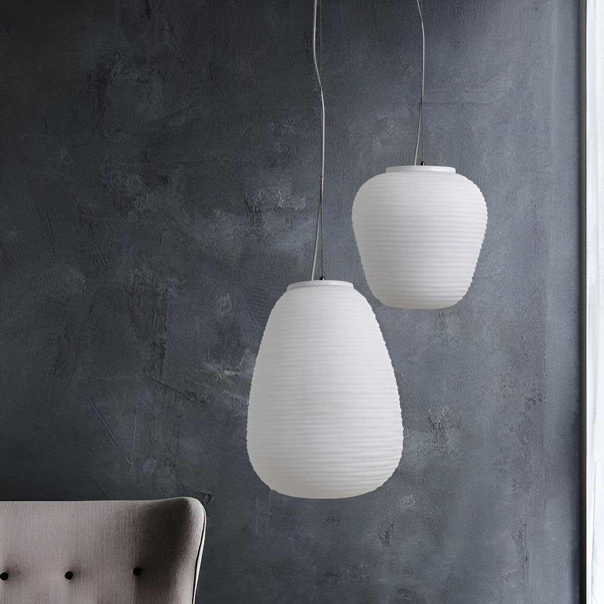 Noordse Moderne Geribbelde Opal Witte Globe Glas Hanglamp