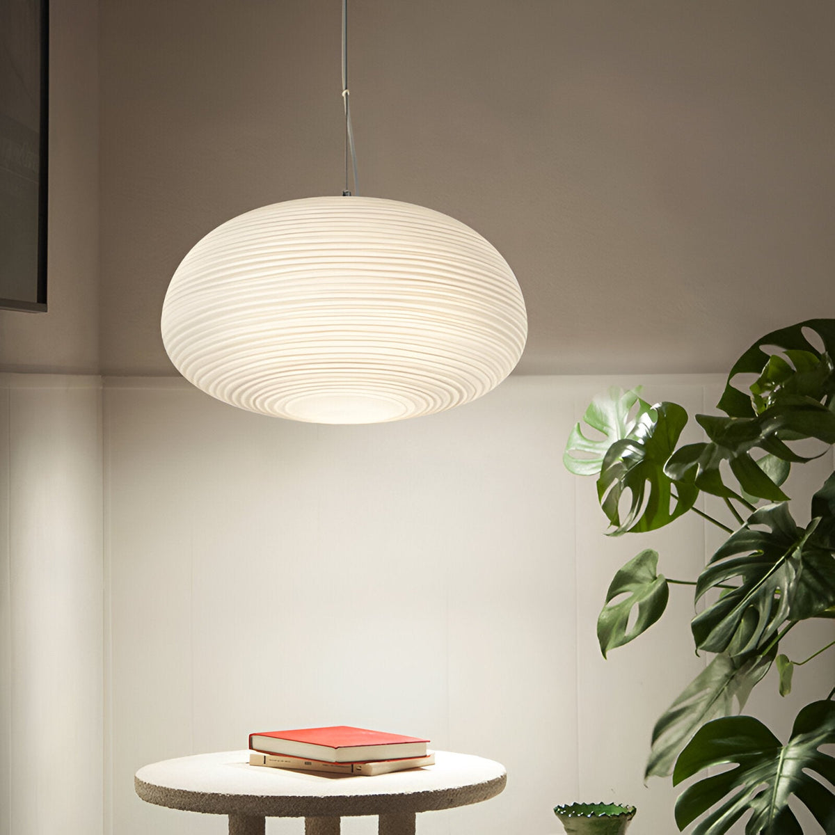 Noordse Moderne Geribbelde Opal Witte Globe Glas Hanglamp