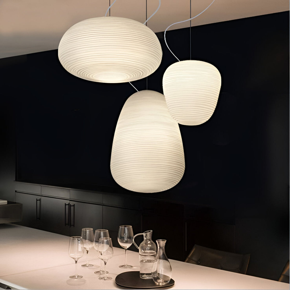 Noordse Moderne Geribbelde Opal Witte Globe Glas Hanglamp