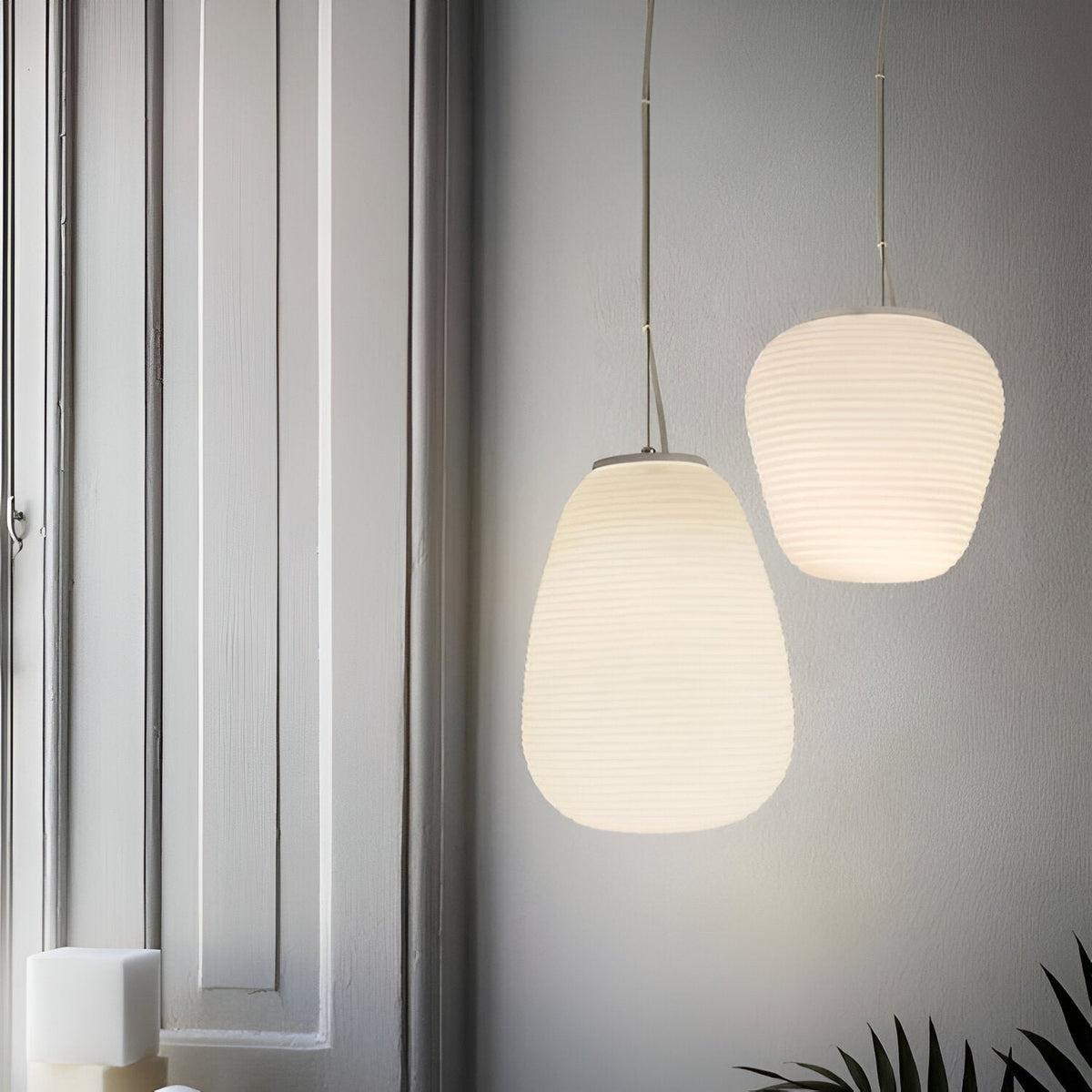 Noordse Moderne Geribbelde Opal Witte Globe Glas Hanglamp