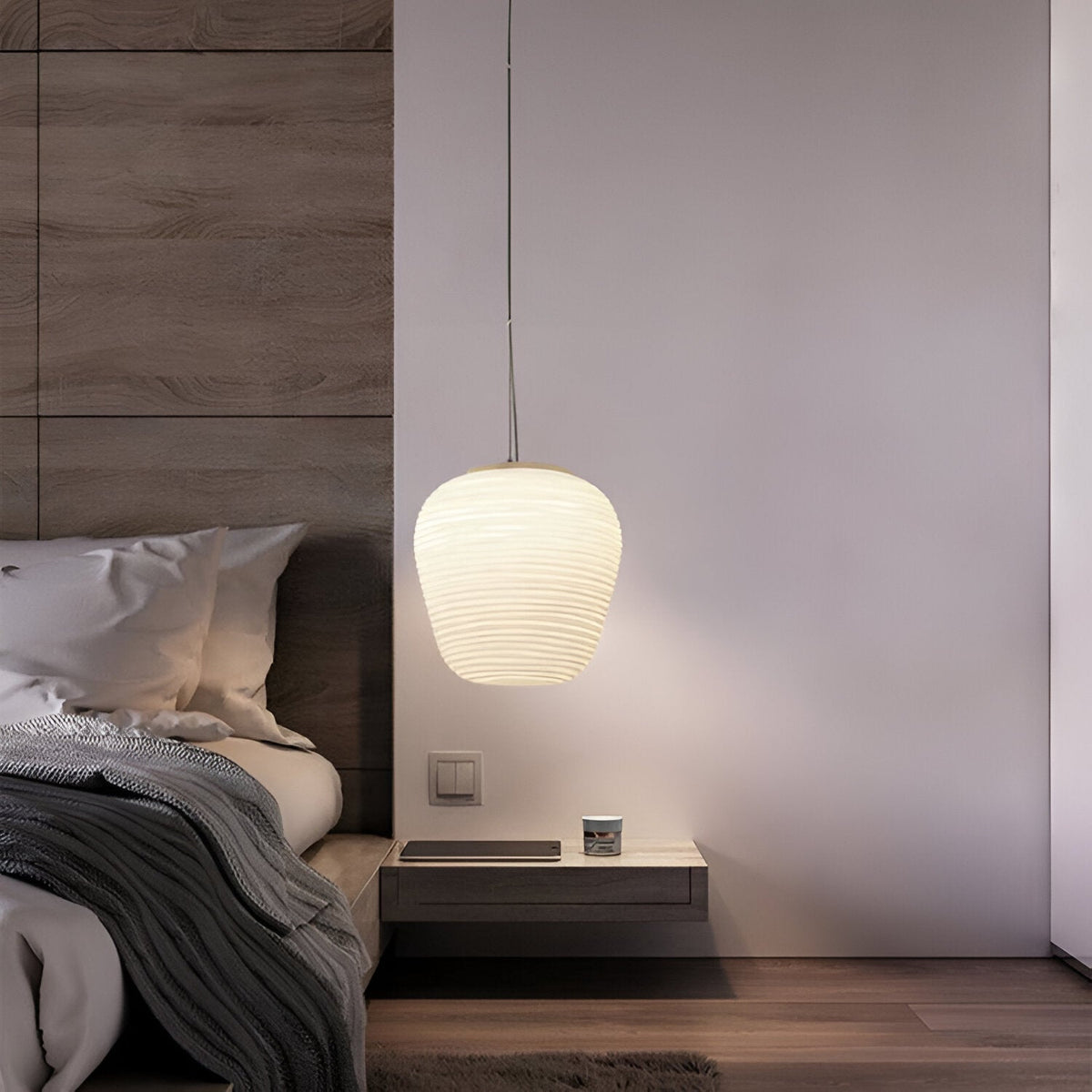 Noordse Moderne Geribbelde Opal Witte Globe Glas Hanglamp