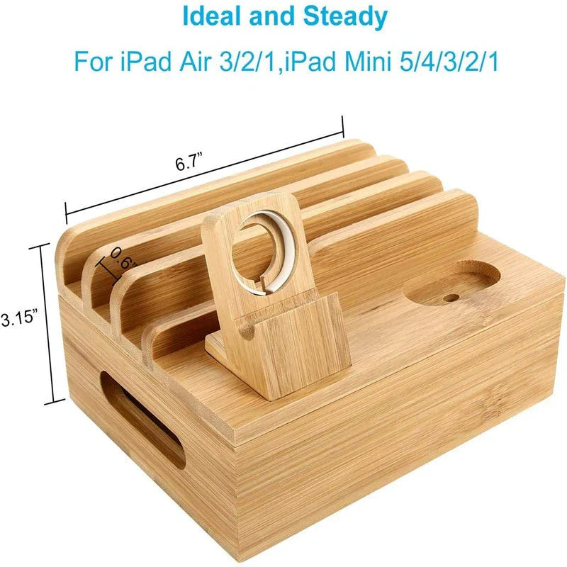 Skanto | Tekavo Bamboo Oplaadstation – 5-Poorts USB Organisator met Kabelset