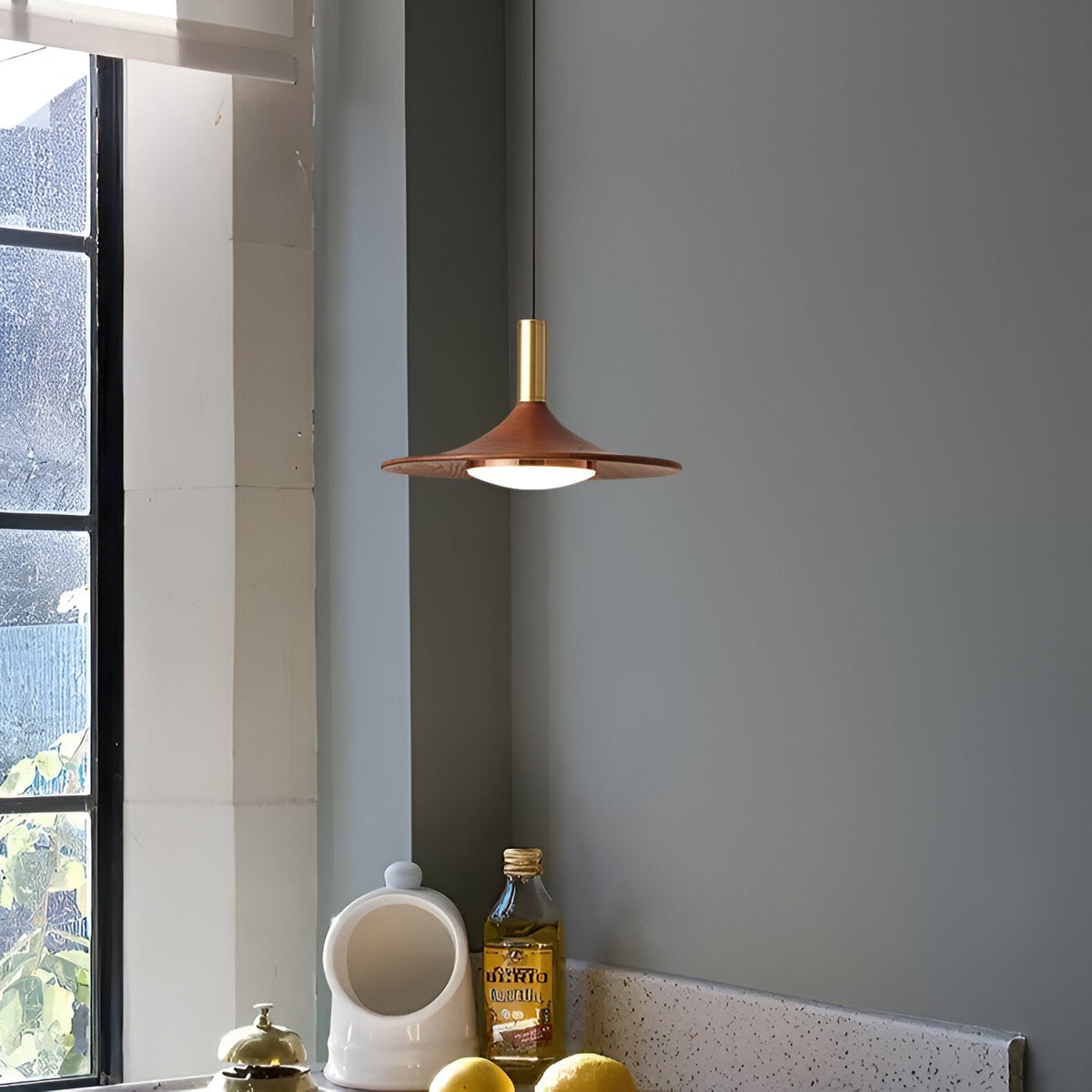 Noordse Stijl Walnoot-Finish IJzeren Hanglamp
