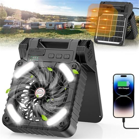Unisex draagbare accu-ventilator met LED-werklamp, powerbankfunctie en opvouwbare handgreep van Brehn