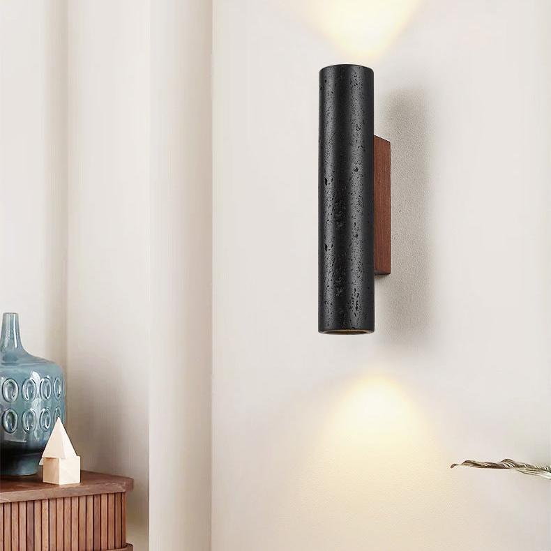 Minimalistische Zwarte Travertine Tube Wandlamp