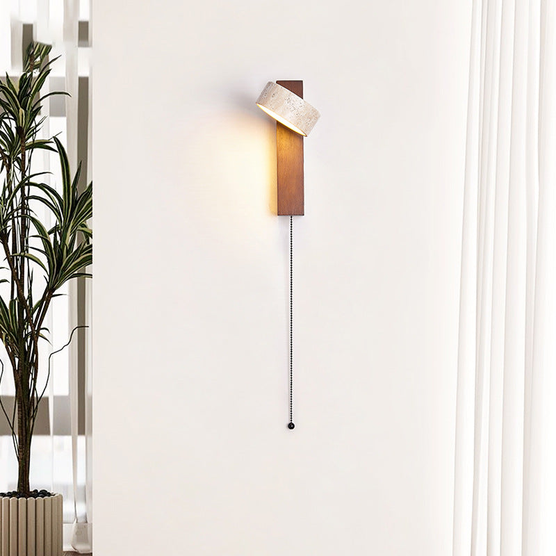 Travertine Houten Nachtkastje Wandlamp