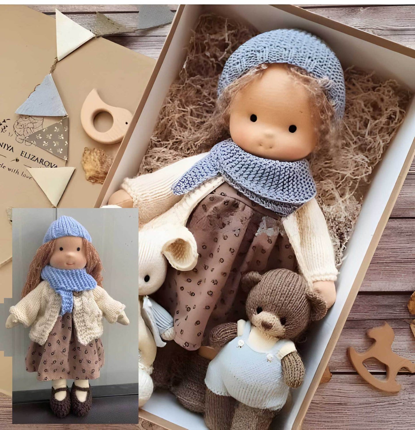 Handgemaakte Waldorf-pop “Poppi” | 35 cm | Biologisch katoen & Hypoallergene textiel | Educatief waardevol speelgoed | Haptische sensorische stimulatie