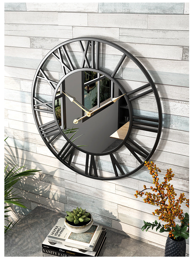 Metall Vintage Grote Maat Wandklok met Spiegel 39cm