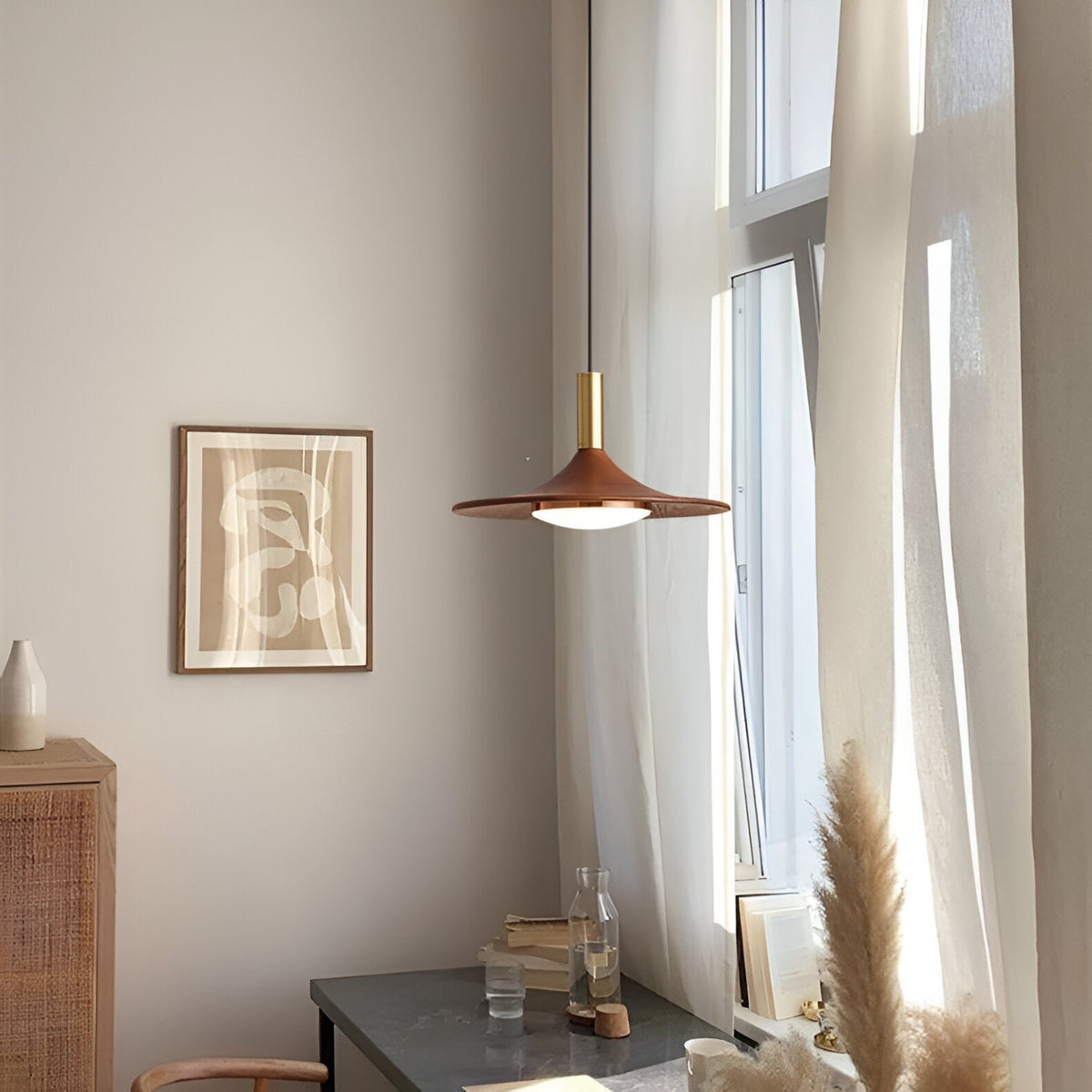 Noordse Stijl Walnoot-Finish IJzeren Hanglamp