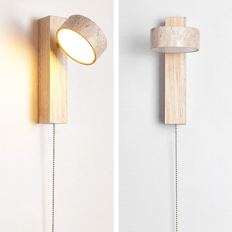 Travertine Houten Nachtkastje Wandlamp